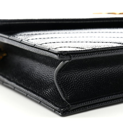 Saint Laurent Grain De Poudre Matelasse Chevron Monogram Envelope Chain Wallet Black 9 of 10