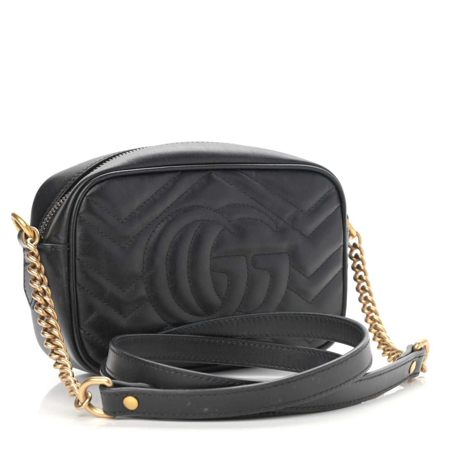 Calfskin Matelasse Mini GG Marmont Chain Shoulder Bag Black