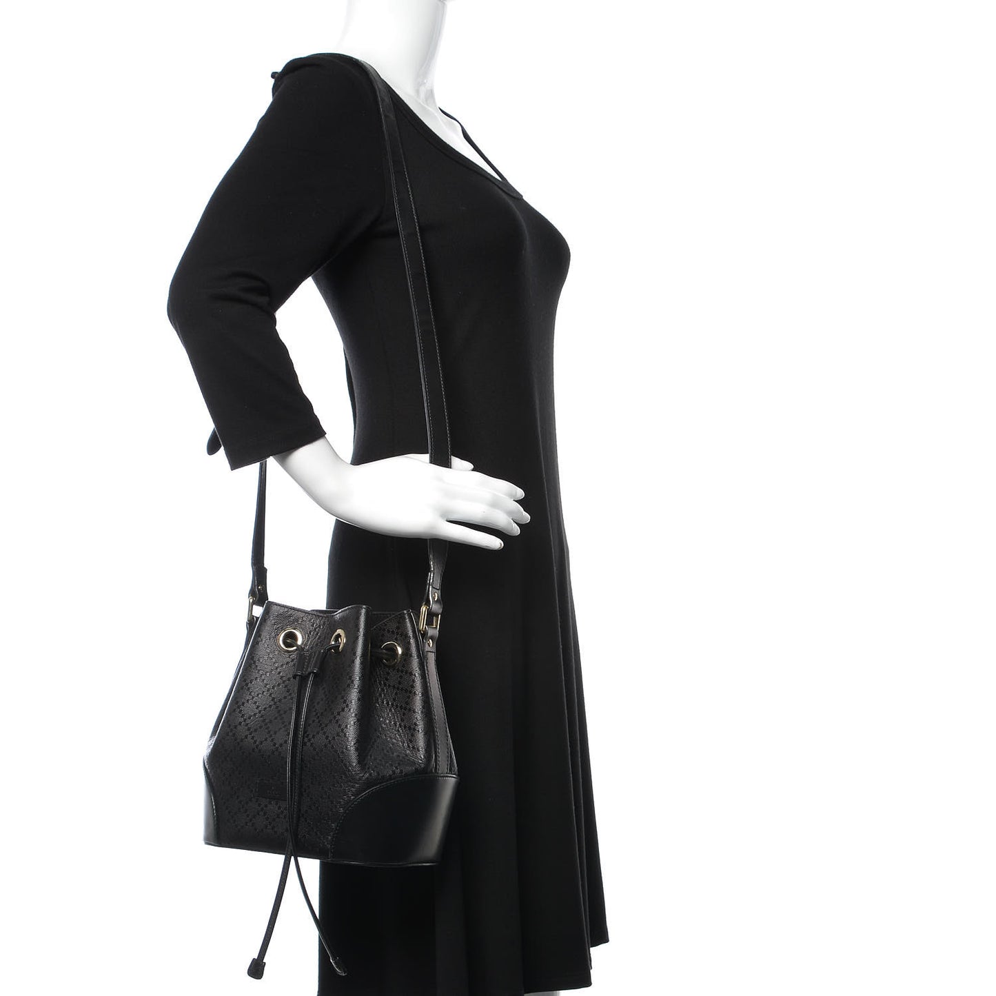 Bright Diamante Small Bucket Bag Black