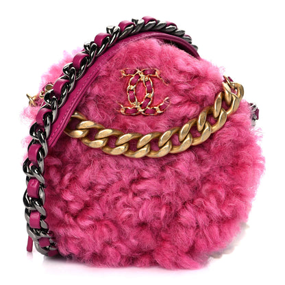 Chanel Shearling Sheepskin Chanel 19 Round Clutch With Chain Dark Pink 1 of 10