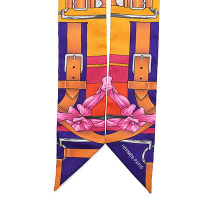 Hermes Silk Grand Manege Fleuri Twilly Bouton D'Or Violet Rose 2 of 5