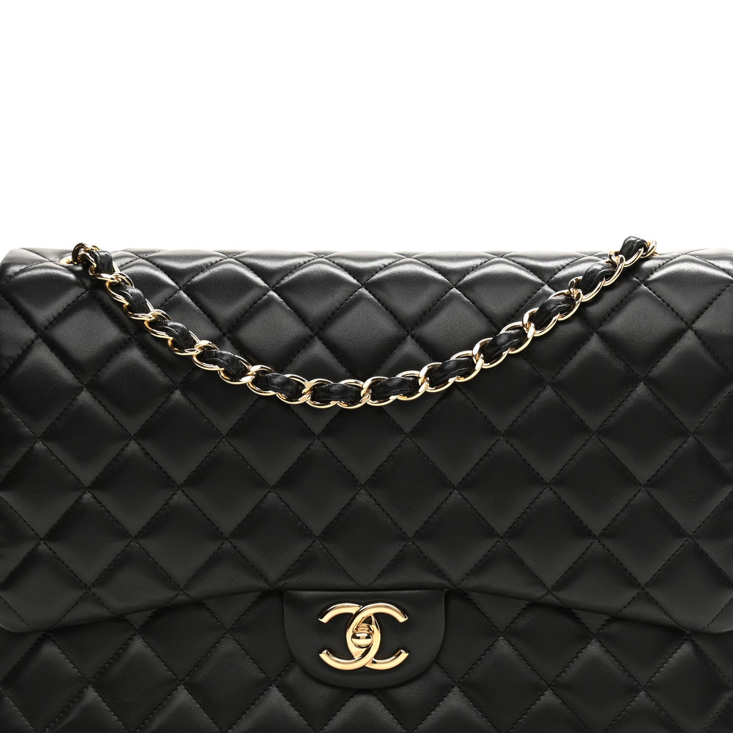Lambskin Quilted Maxi Double Flap Black