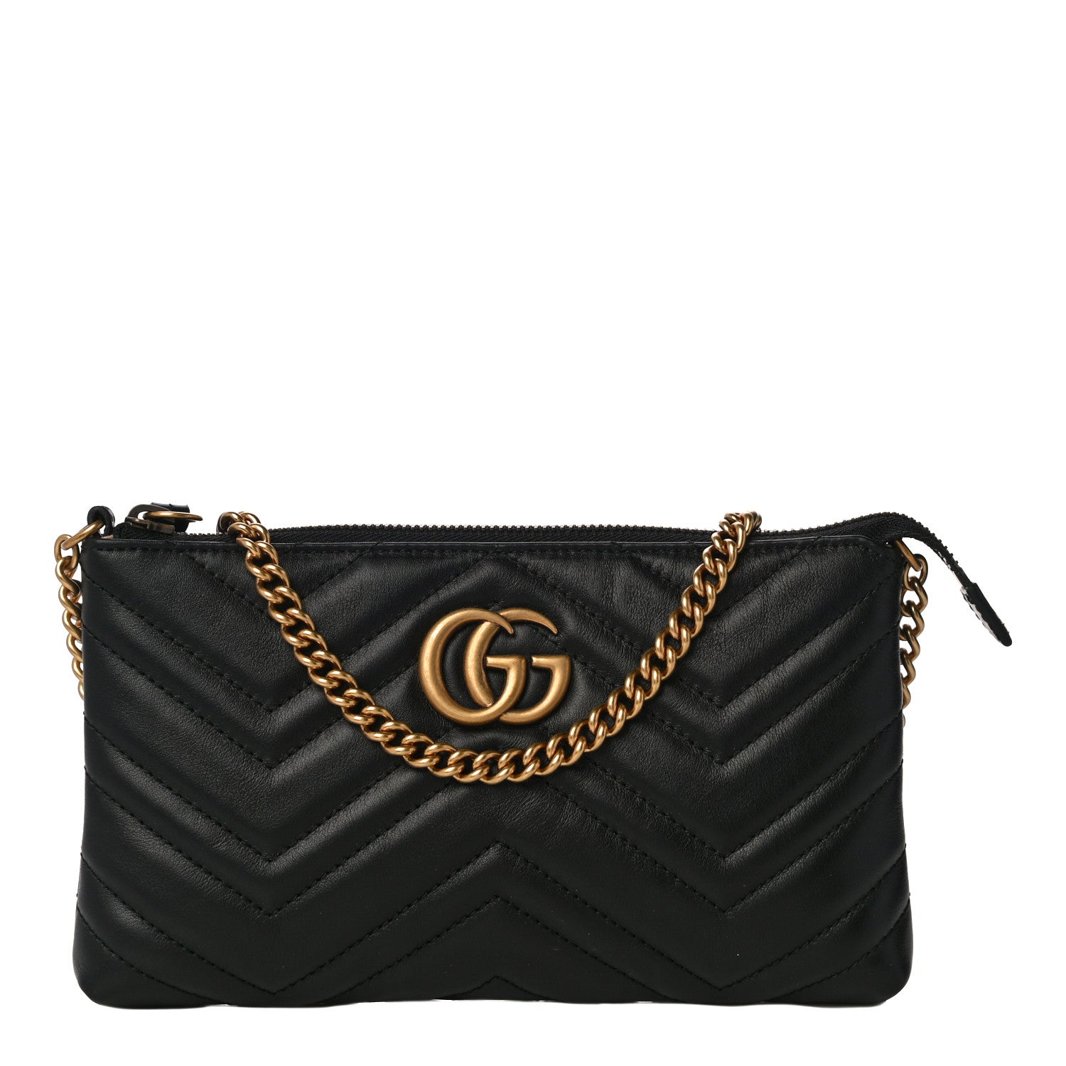 Gucci Calfskin Matelasse Mini GG Marmont Chain Bag Black 1 of 9