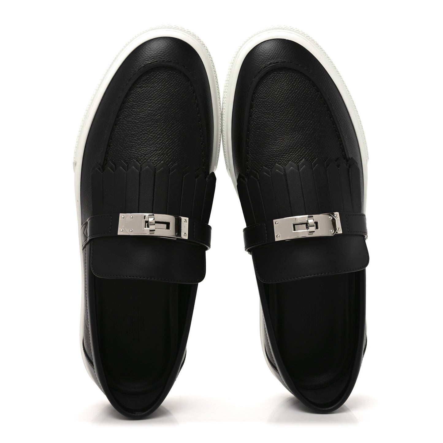 Epsom Calfskin Mens Game Slip On Fringe Sneakers 44.5 Black