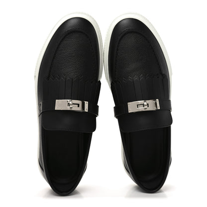 Hermes Epsom Calfskin Mens Game Slip On Fringe Sneakers 44.5 Black 2 of 8