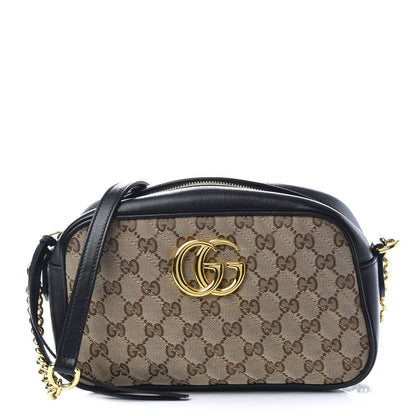 Gucci Monogram Matelasse Diagonal Small GG Marmont Chain Shoulder Bag Beige Black 1 of 10