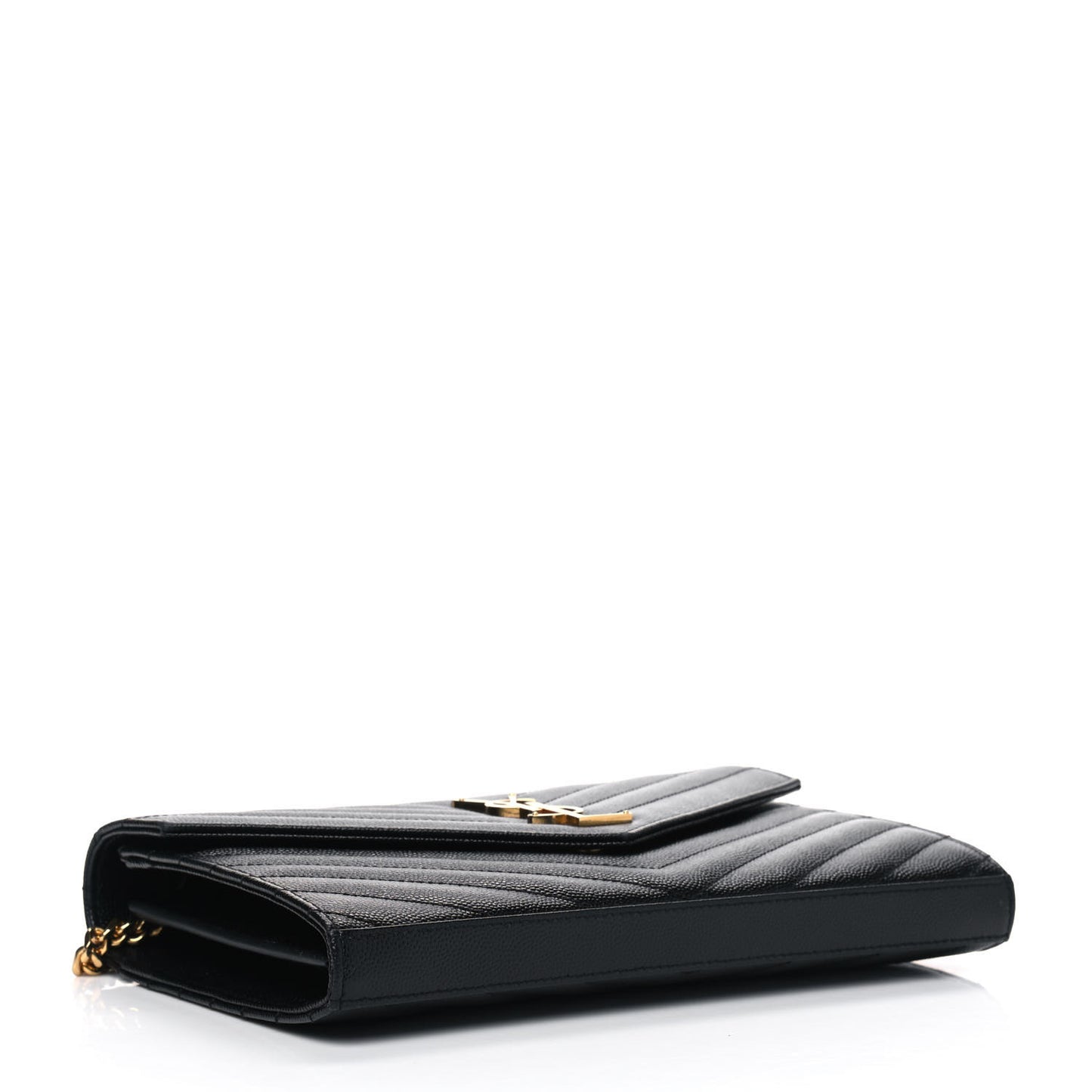 Grain De Poudre Matelasse Chevron Monogram Chain Wallet Black