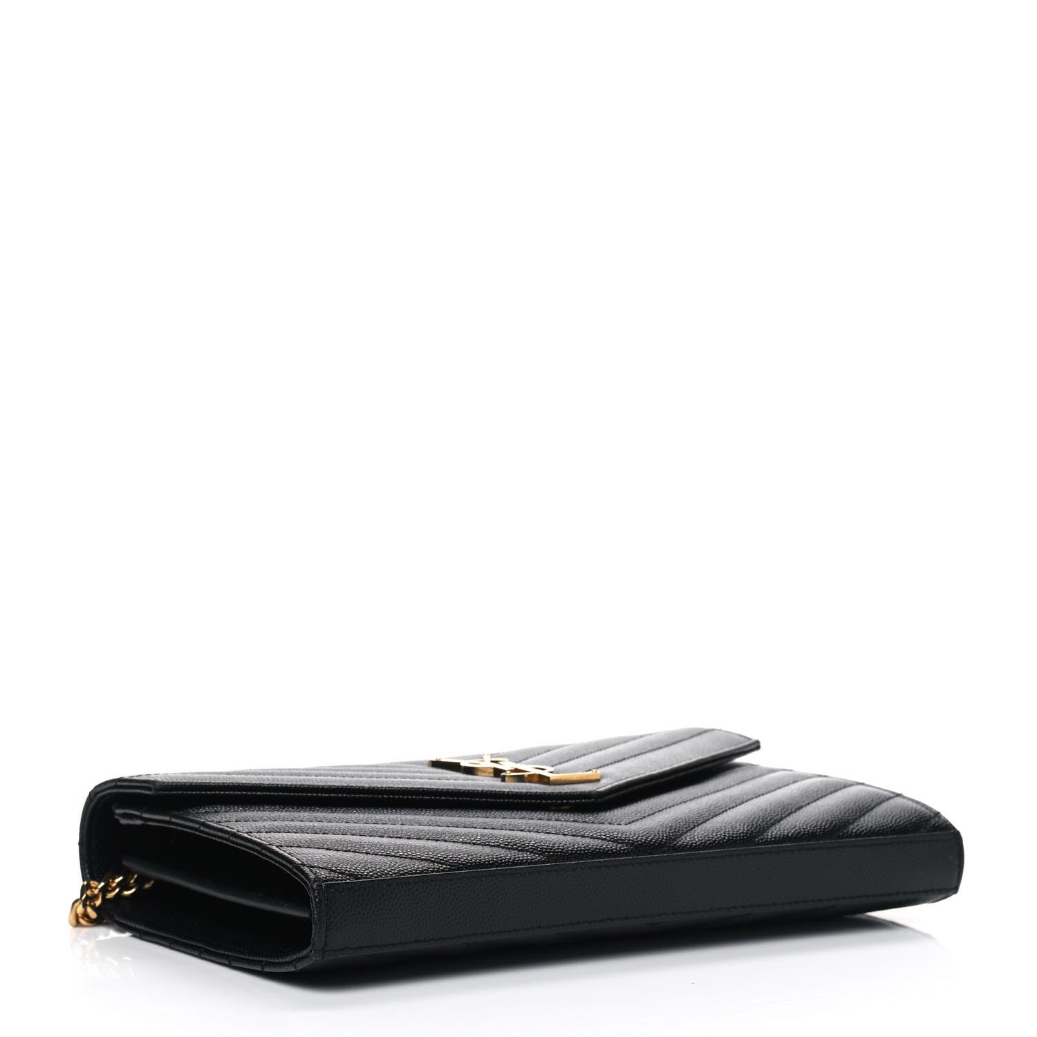 Saint Laurent Grain De Poudre Matelasse Chevron Monogram Chain Wallet Black 3 of 4