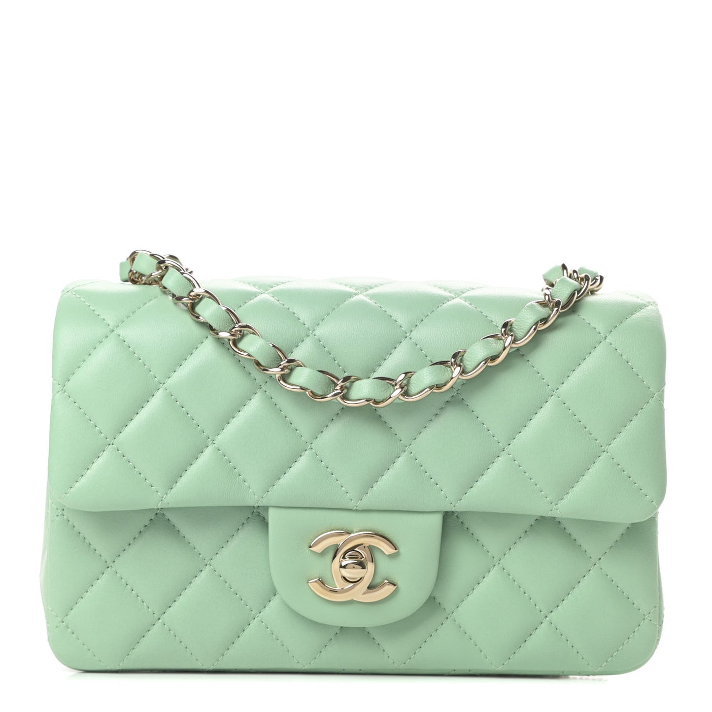 Lambskin Quilted Mini Rectangular Flap Light Green