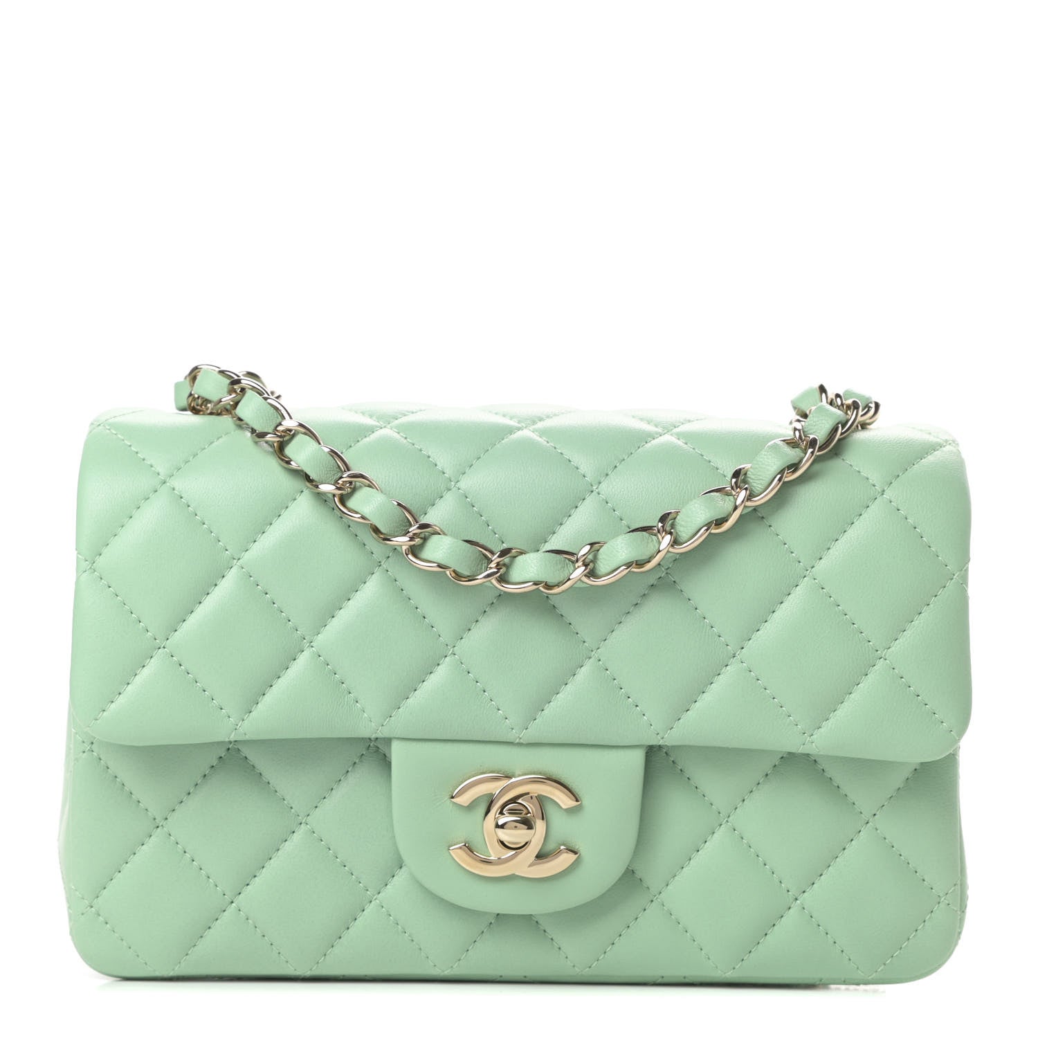 Chanel Lambskin Quilted Mini Rectangular Flap Light Green 1 of 11