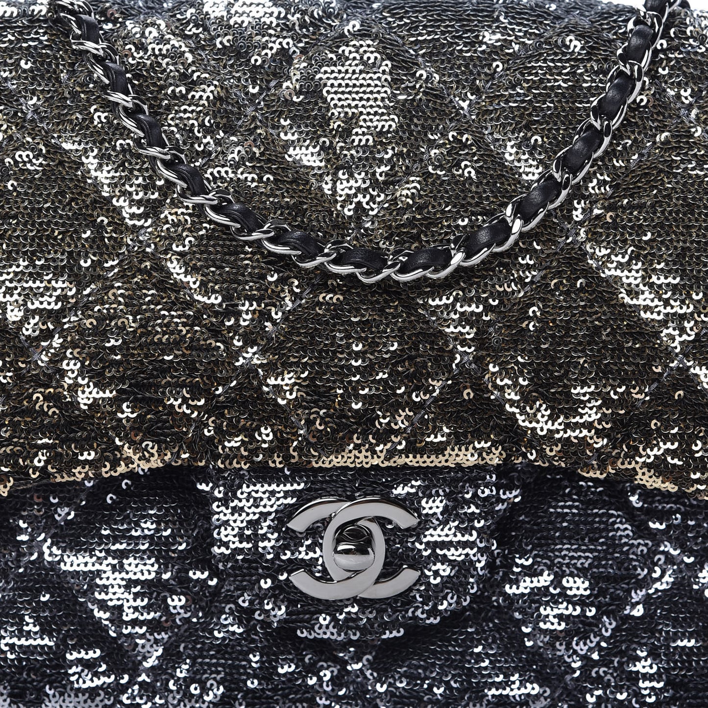 Sequin Quilted Ombre Medium Single Flap Dark Grey Gold