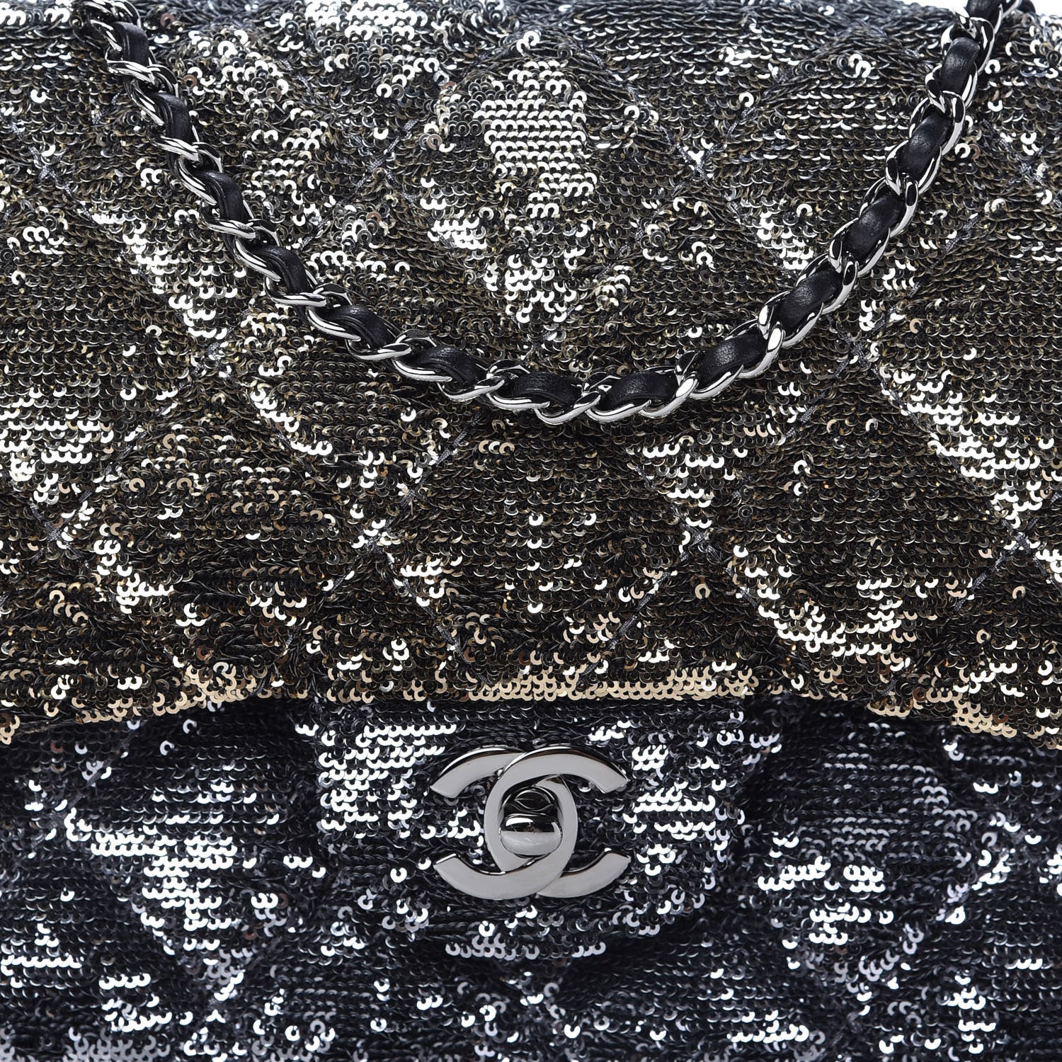 Chanel Sequin Quilted Ombre Medium Single Flap Dark Grey Gold 10 of 10