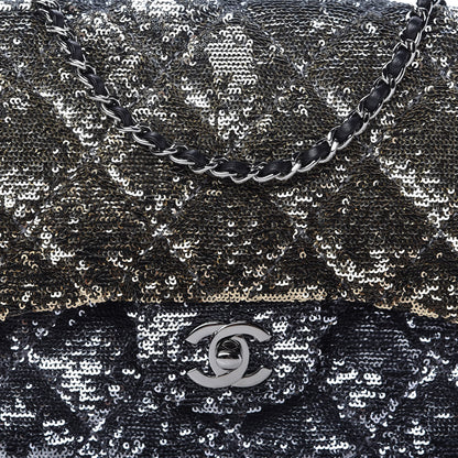 Chanel Sequin Quilted Ombre Medium Single Flap Dark Grey Gold 10 of 10