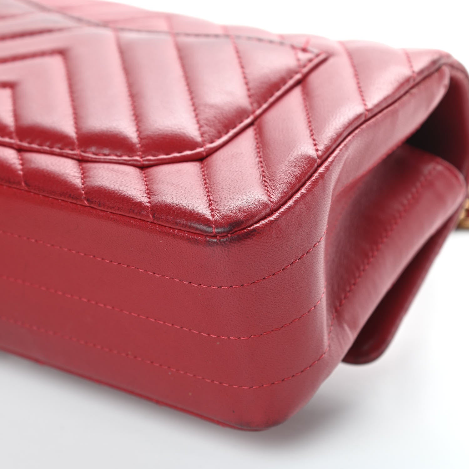 Chanel Lambskin Chevron Quilted Mini Rectangular Flap Red 11 of 20