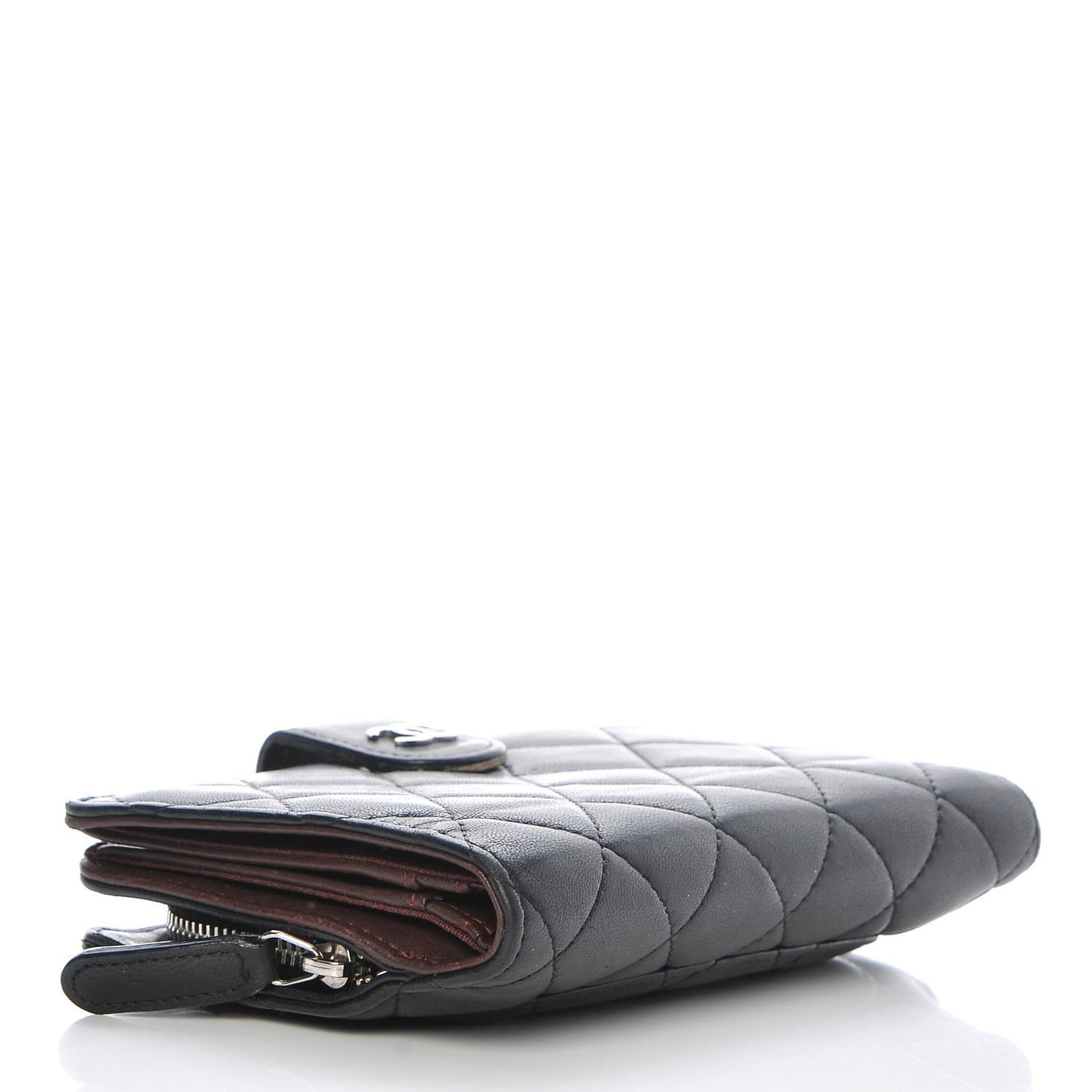 Lambskin Quilted Zipped Pocket Wallet Black