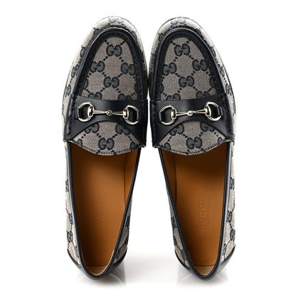 Gucci Canvas GG Monogram Horsebit Calfskin Womens Horsebit Platform Loafers 37.5 Beige Blue 2 of 10