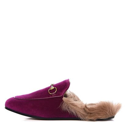 Gucci Velvet Fur Womens Princetown Slippers 35.5 Fucsia Violet Cyclamen Natural 1 of 8