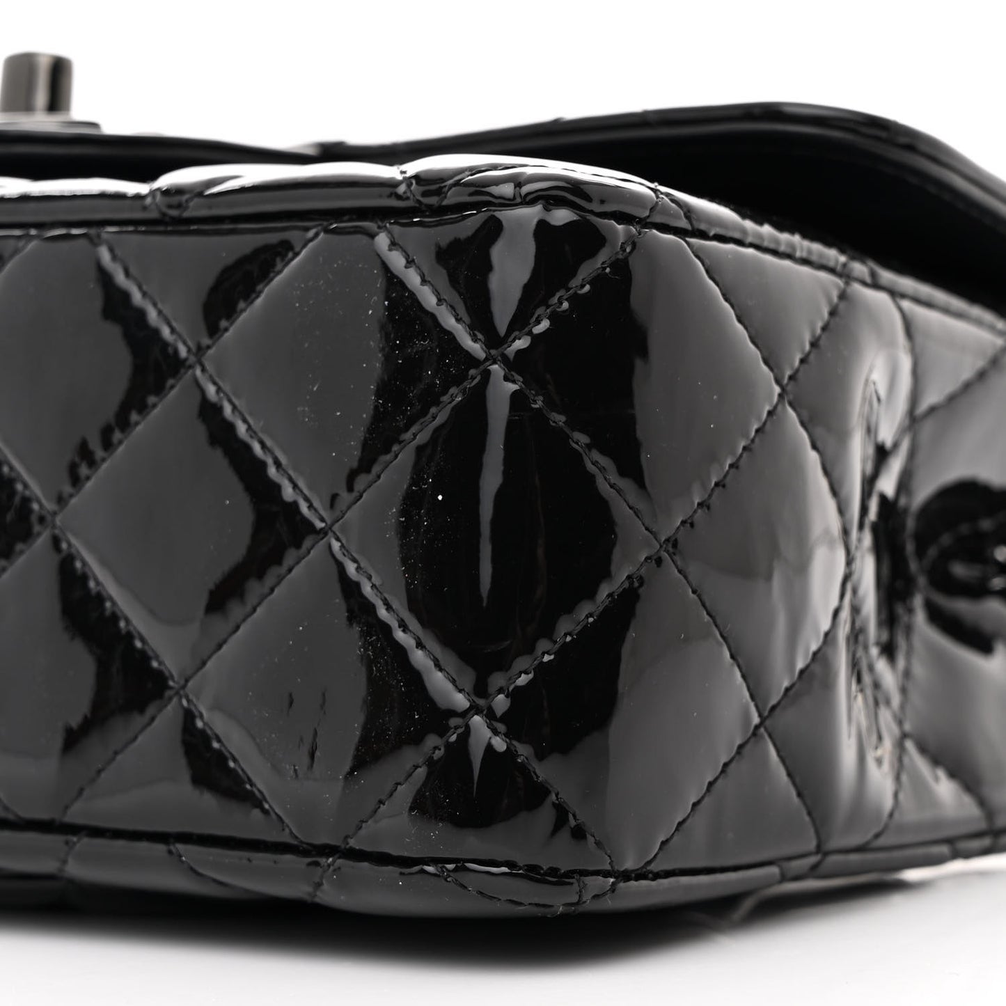 Patent Calfskin Quilted Mini Rectangular Flap So Black
