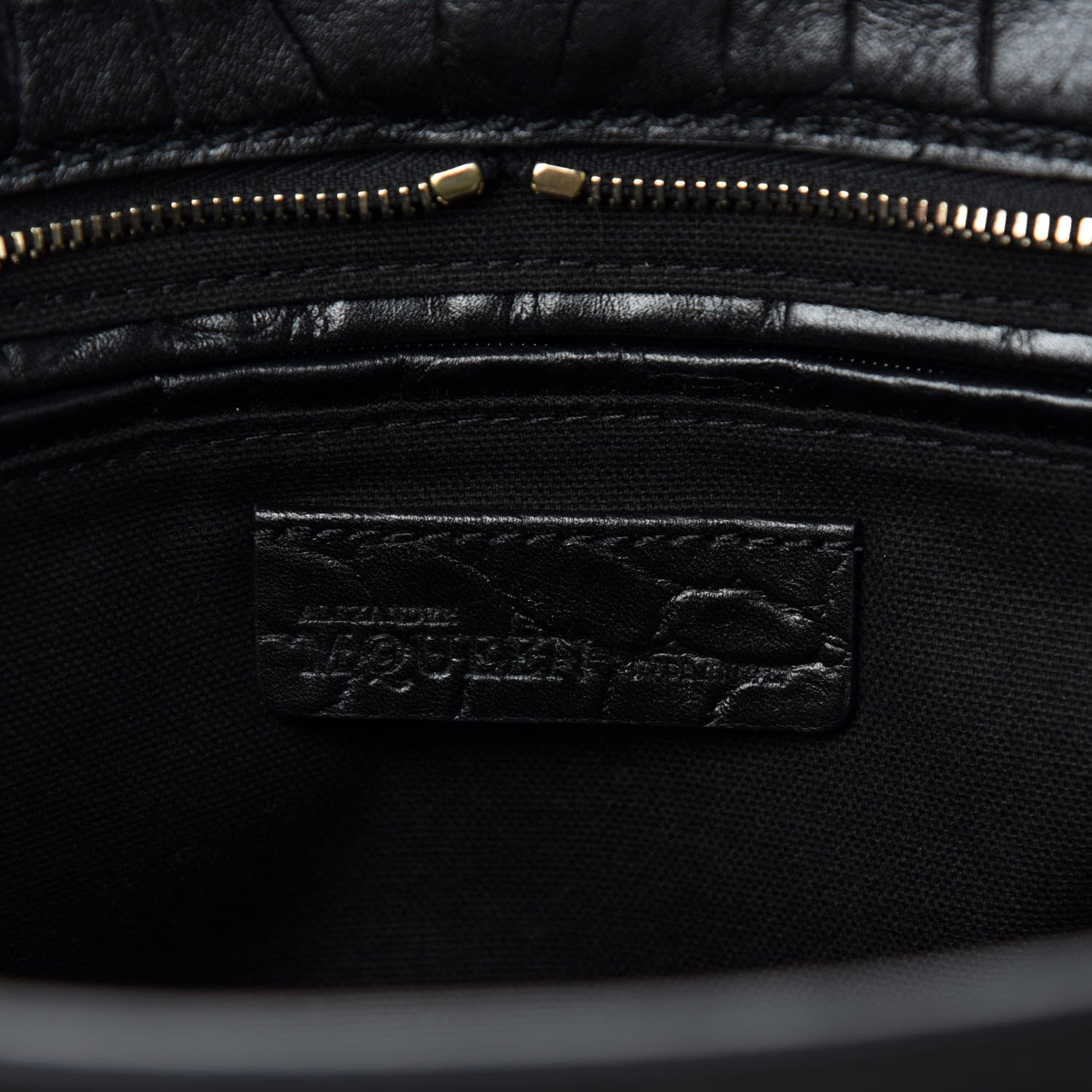 Alexander McQueen Calfskin Crocodile Embossed Small Skull Padlock Zip Around Tote Black 8 of 10