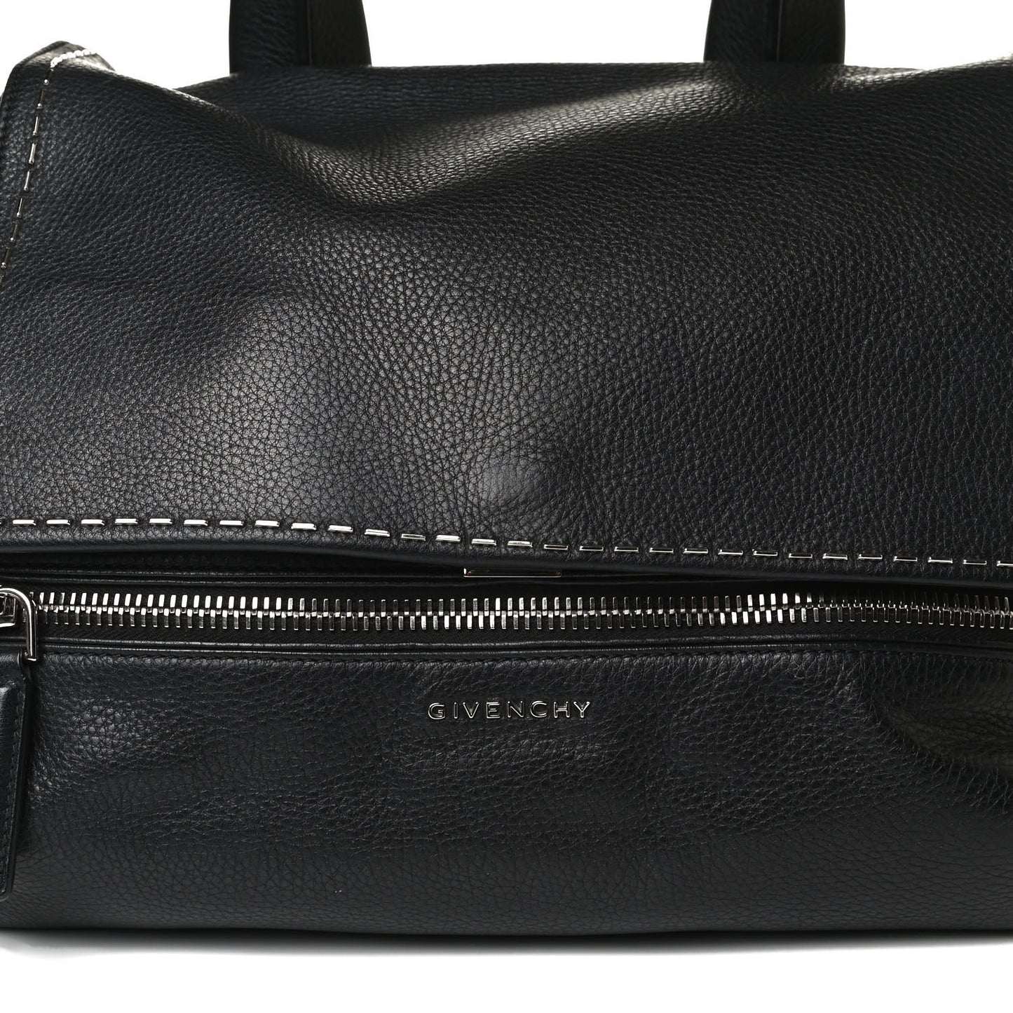 Grained Calfskin Metal Stitch Medium Pandora Pure Flap Bag Black