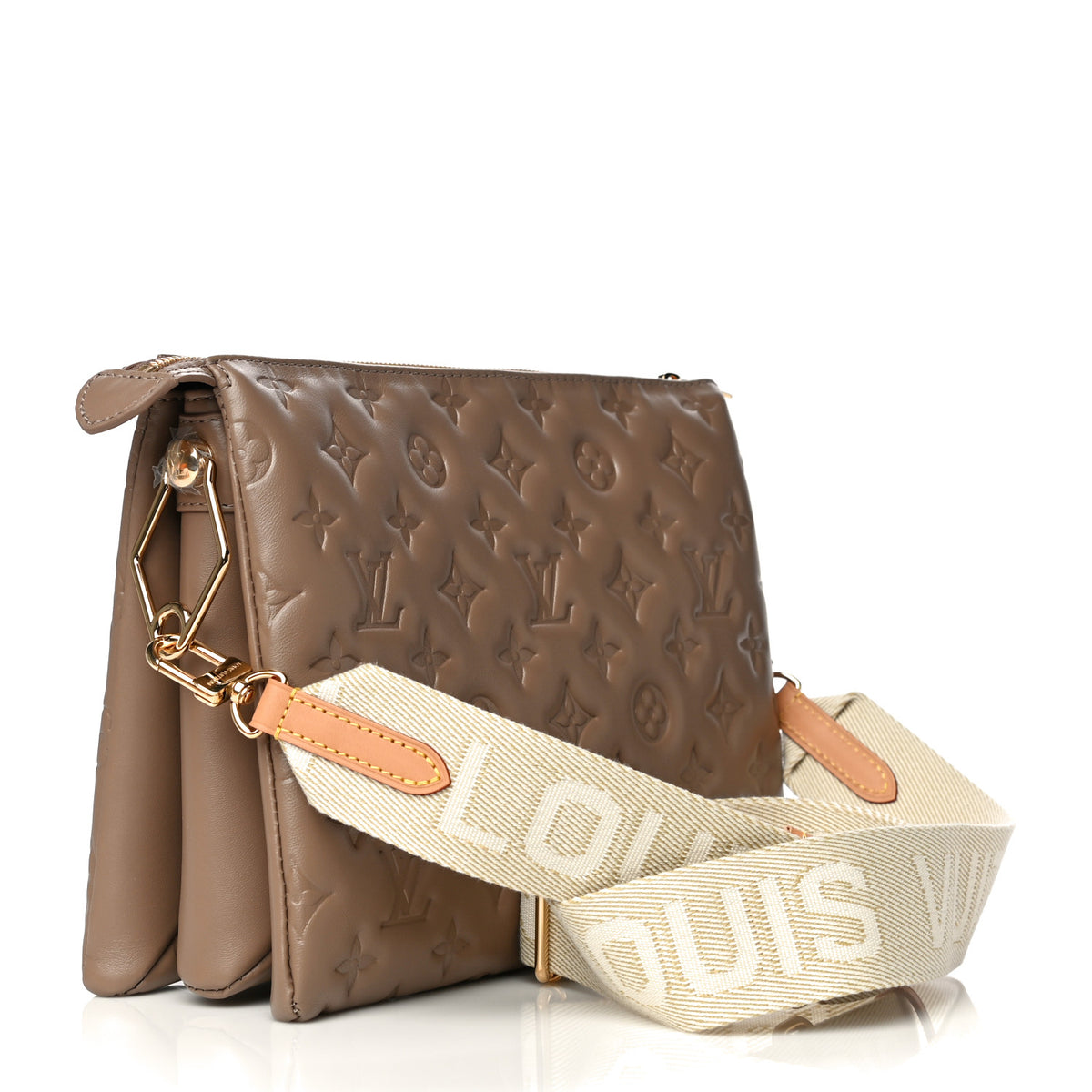Lambskin Embossed Monogram Coussin PM Taupe