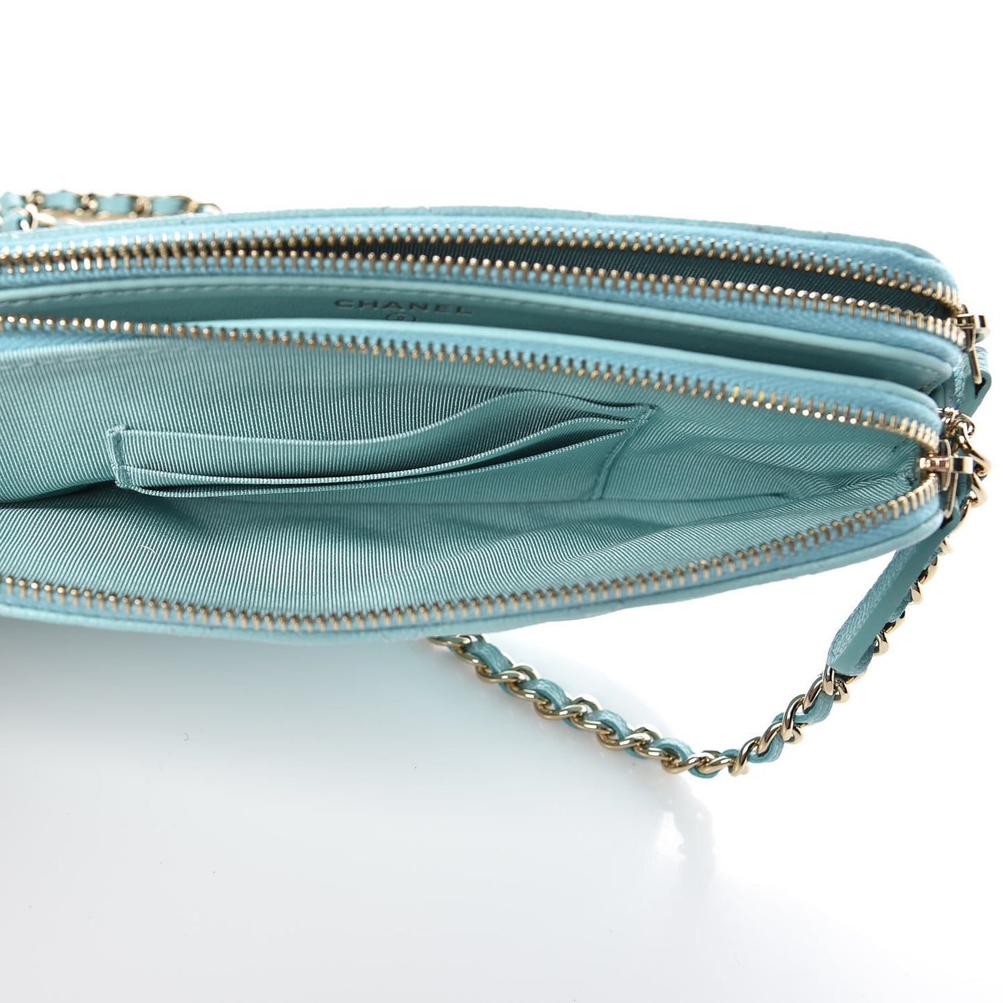 Caviar Quilted Small Clutch With Chain Light Blue