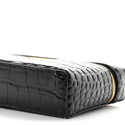 Chanel Calfskin Crocodile Embossed Crococo Top Handle Slim Vanity Case With Chain Black 10 of 11