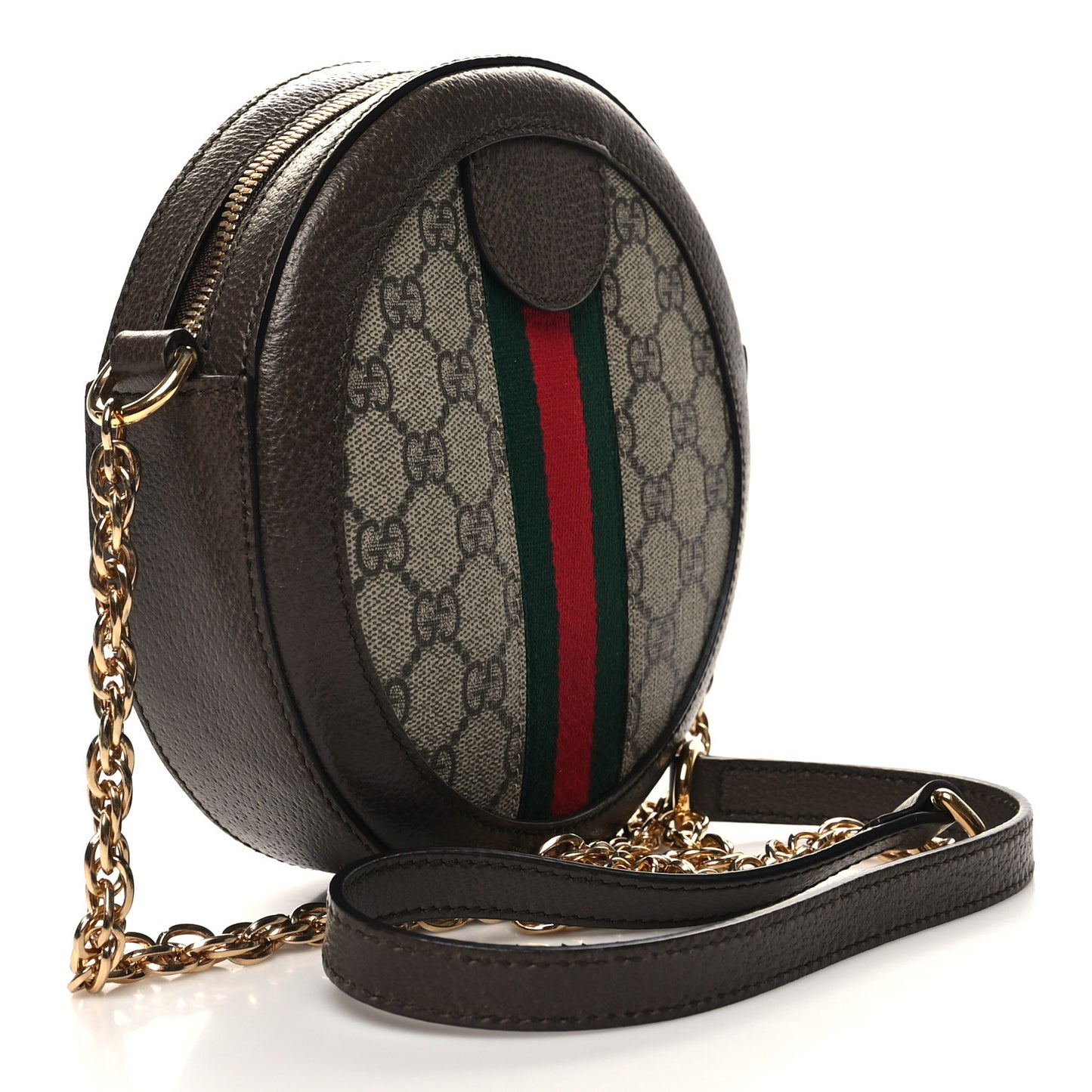 GG Supreme Monogram Web Mini Ophidia Round Shoulder Bag Brown