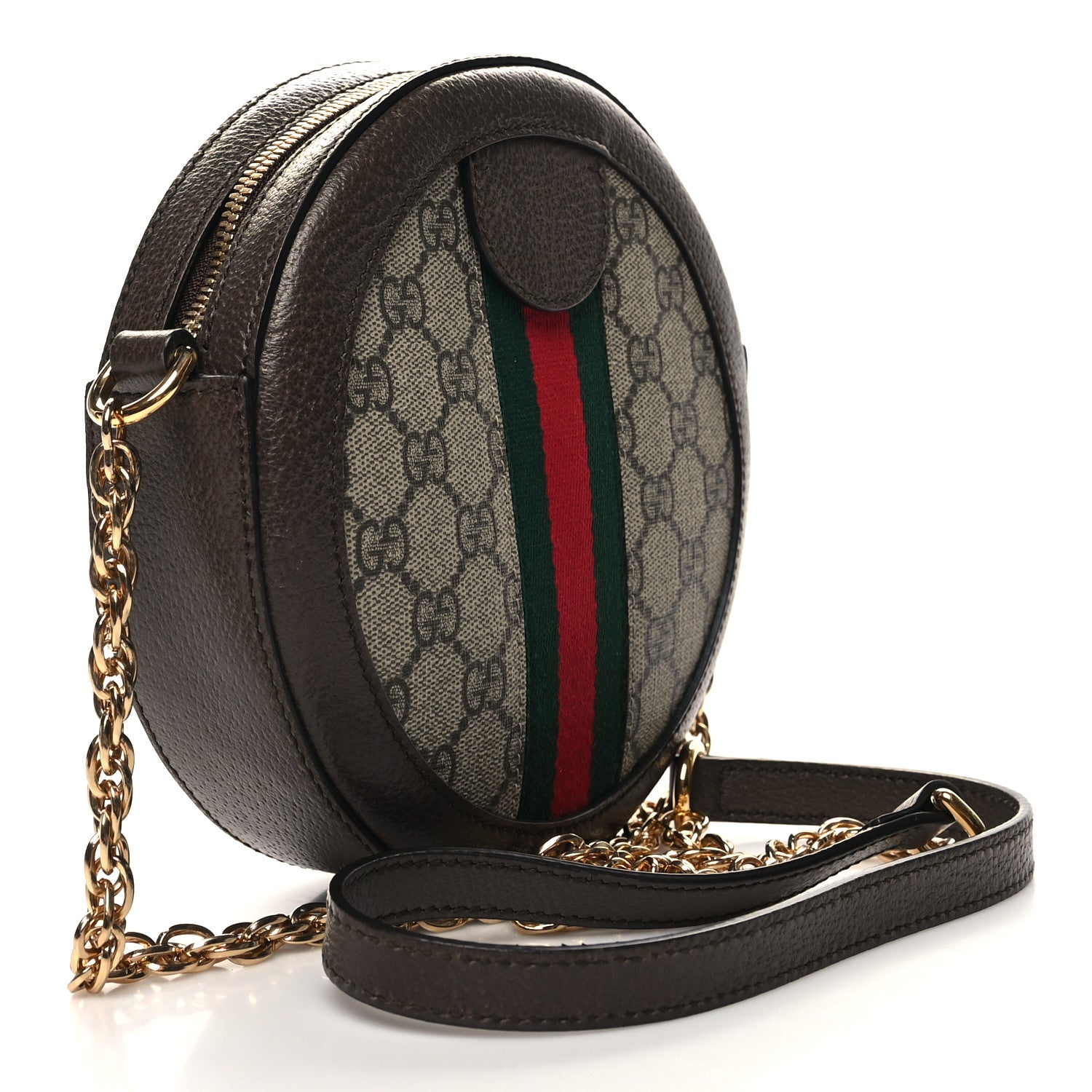 Gucci GG Supreme Monogram Web Mini Ophidia Round Shoulder Bag Brown 3 of 12