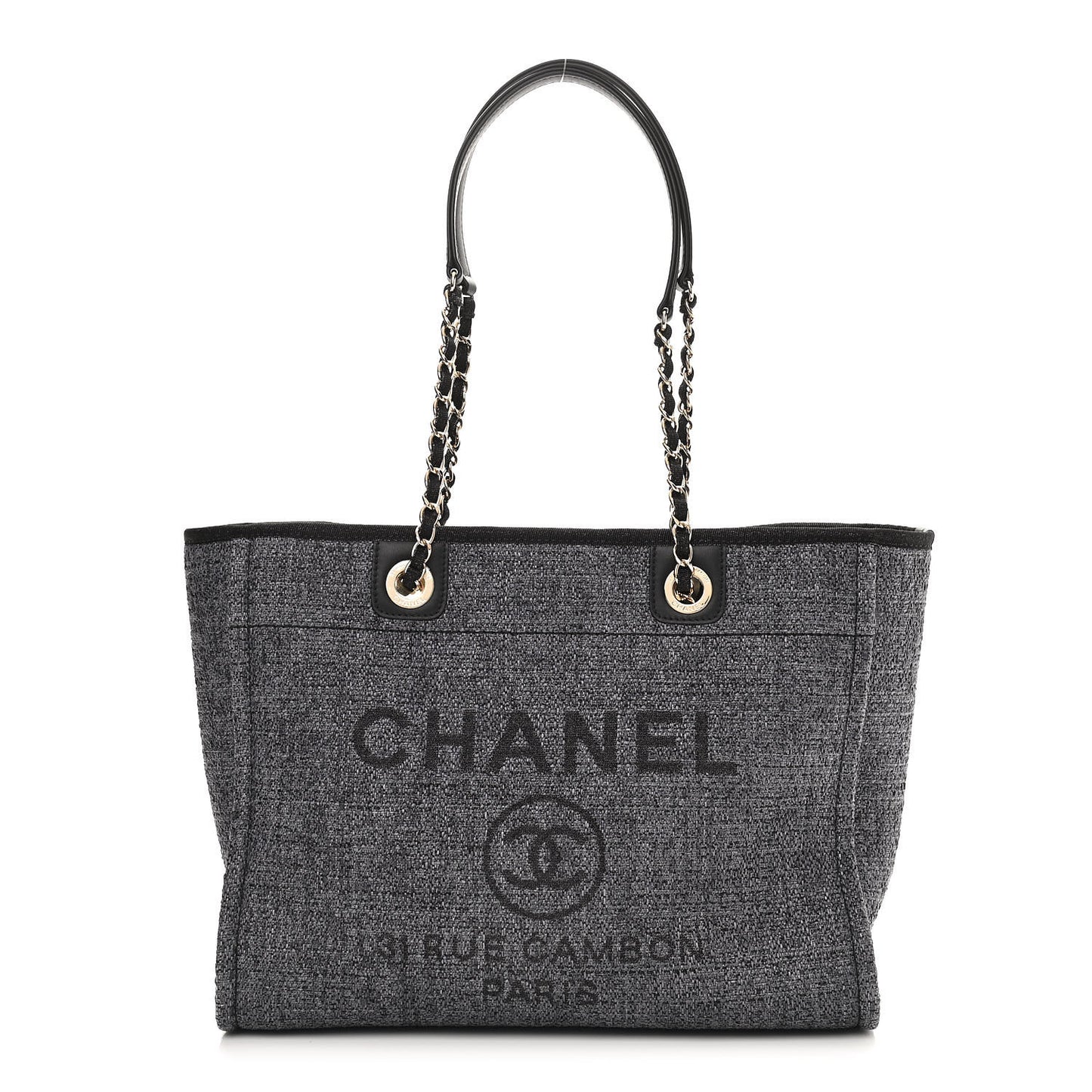 Woven Straw Raffia Small Deauville Tote Charcoal