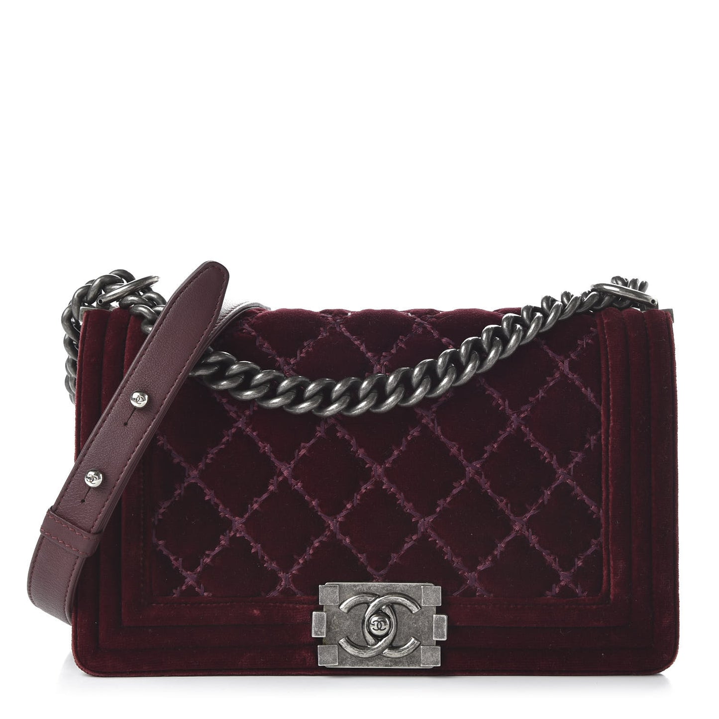 Velvet Tweed Quilted Medium Boy Flap Burgundy