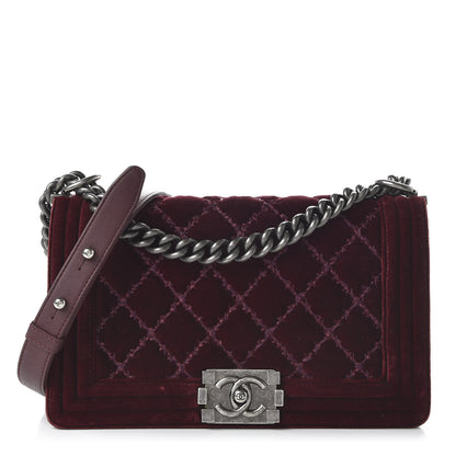 Chanel Velvet Tweed Quilted Medium Boy Flap Burgundy 1 of 11