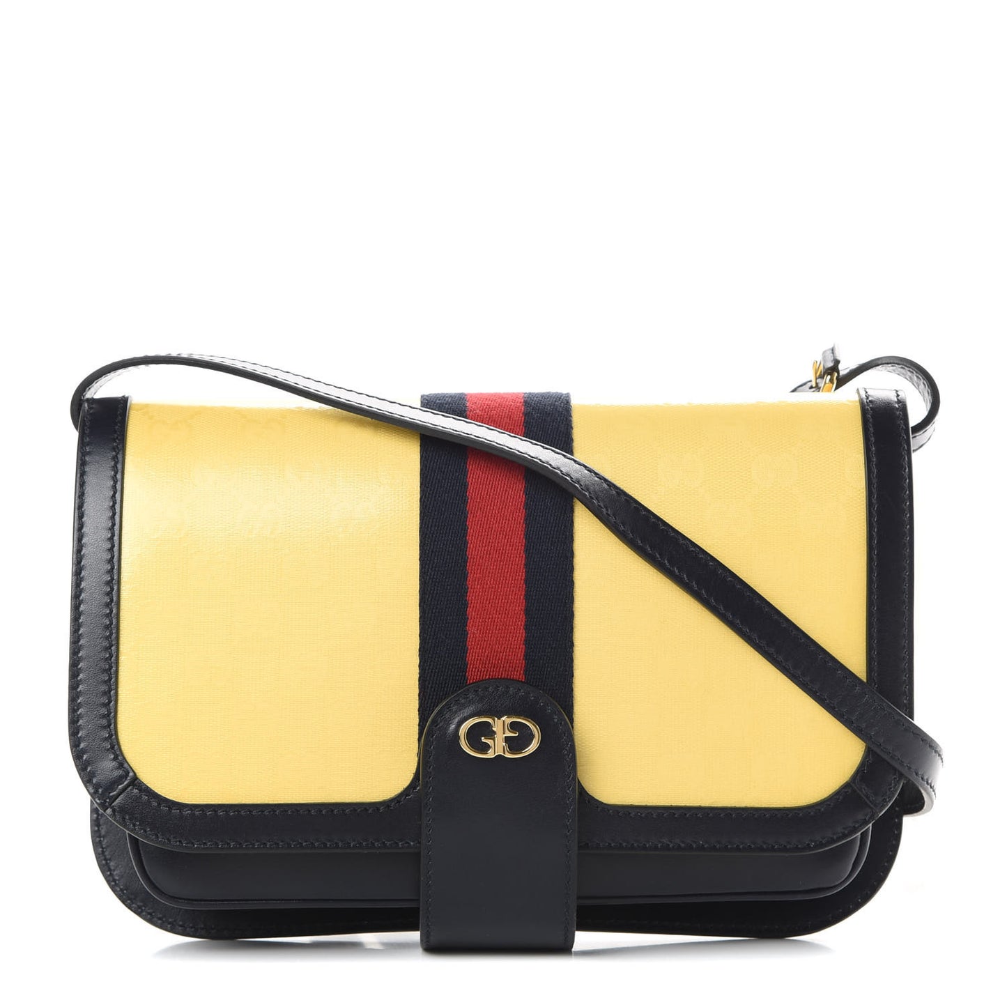 Crystal Monogram Plutone Calfskin Web Ophidia Flap Messenger Bag Straw Yellow Blue