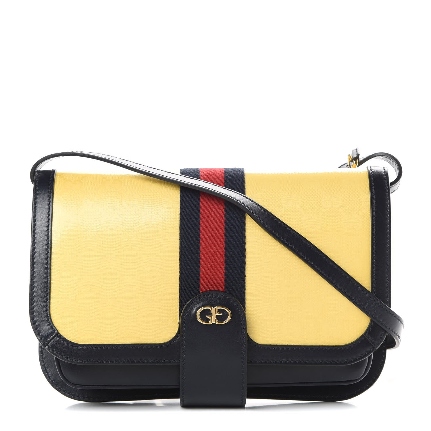 Gucci Crystal Monogram Plutone Calfskin Web Ophidia Flap Messenger Bag Straw Yellow Blue 1 of 11