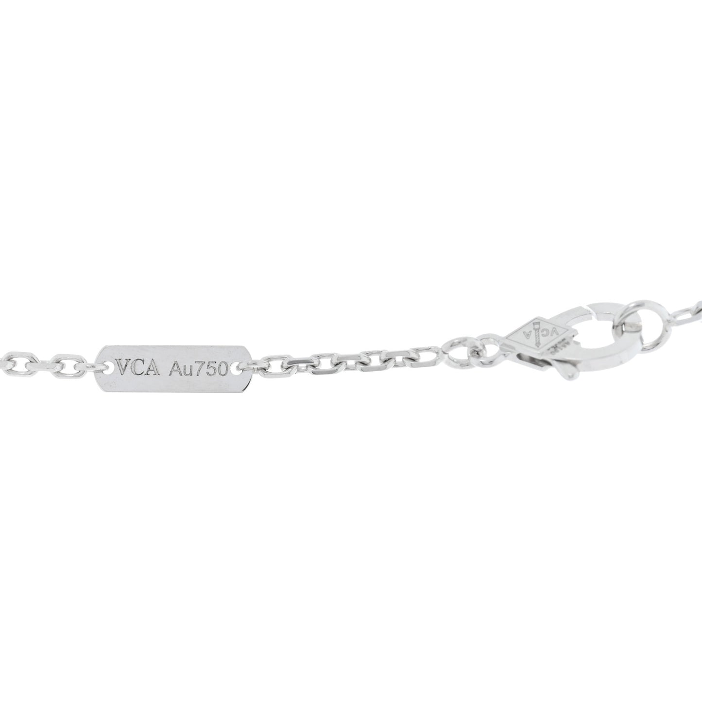18K White Gold Chalcedony Magic Alhambra Pendant Long Necklace
