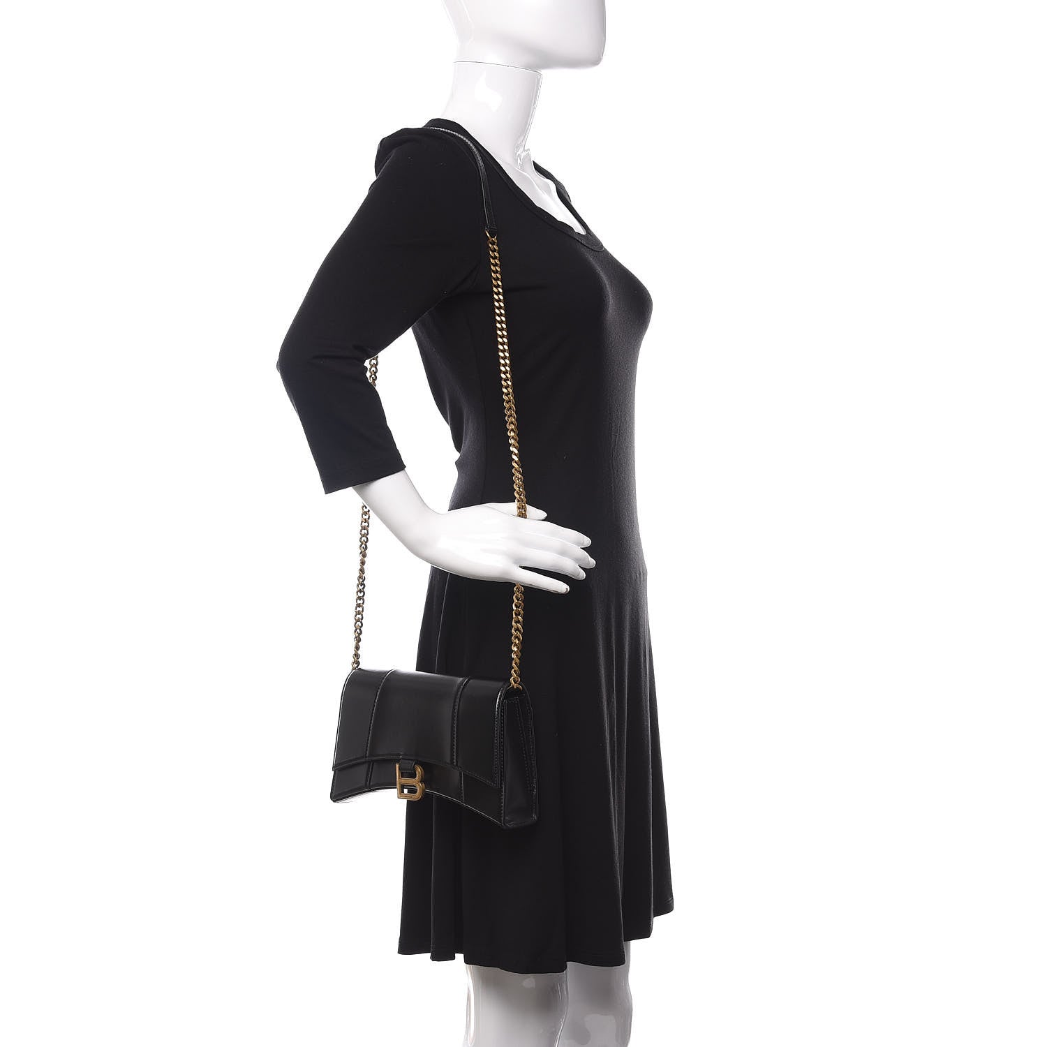Balenciaga Shiny Box Calfskin Small Hourglass Evening Chain Bag Black 2 of 9