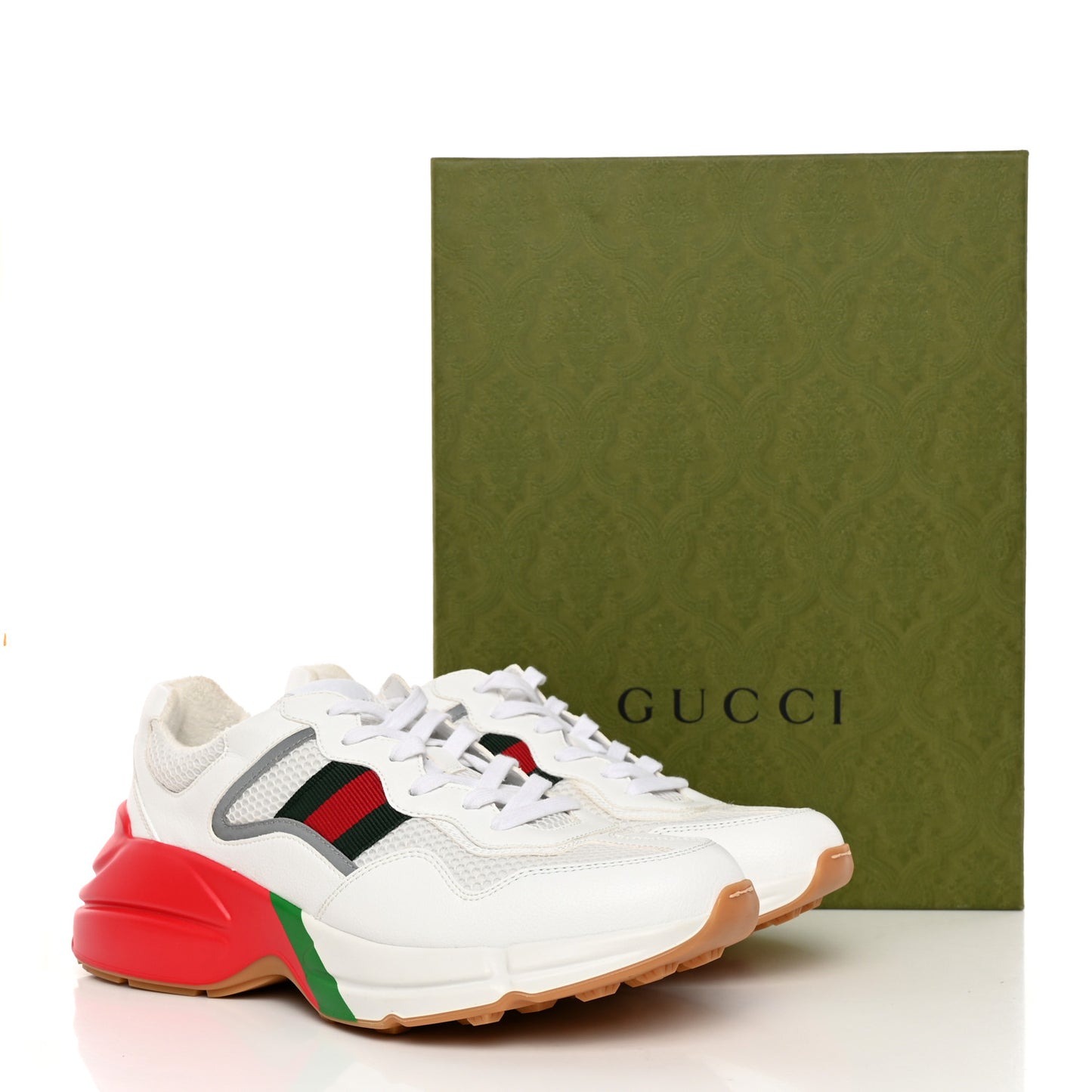 Lavaredo Eco Fabric Mesh Web Mens Rhyton Reflective Sneakers 8 Great White Green Red Silver