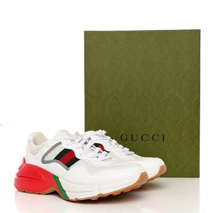 Gucci Lavaredo Eco Fabric Mesh Web Mens Rhyton Reflective Sneakers 8 Great White Green Red Silver 16 of 16