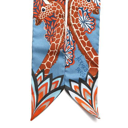 Hermes Silk The Three Graces Twilly Bleu Jean Orange Rouille 2 of 4