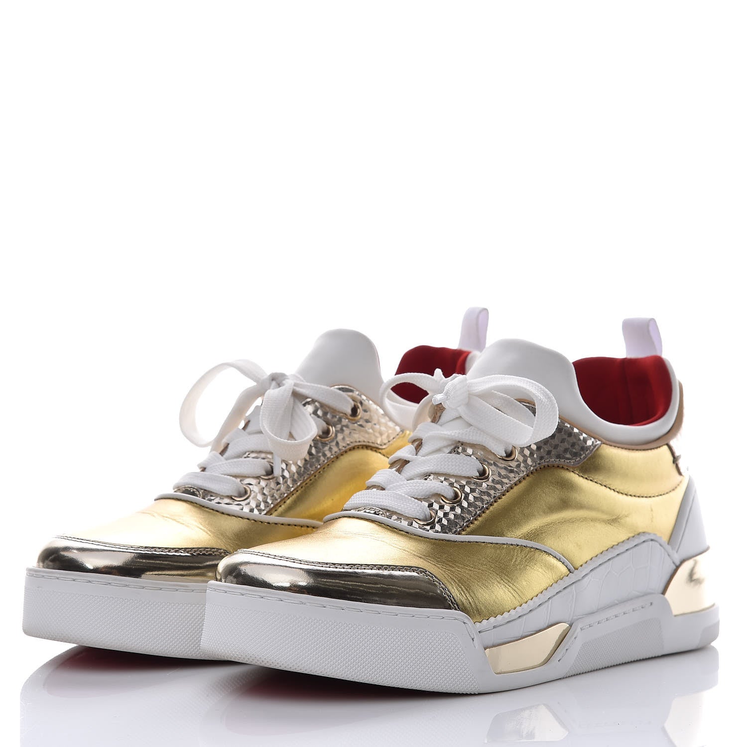 Christian Louboutin Metallic Calfskin Womens Aurelien Flat Sneakers 38 Gold White 3 of 11