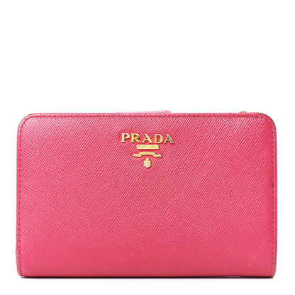 Prada Saffiano Metal Compact Wallet Peonia 1 of 16