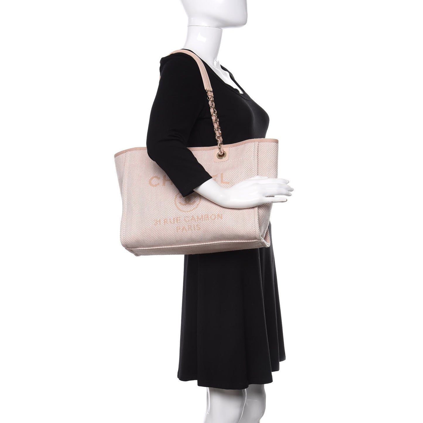 Mixed Fibers Calfskin Small Deauville Tote Beige