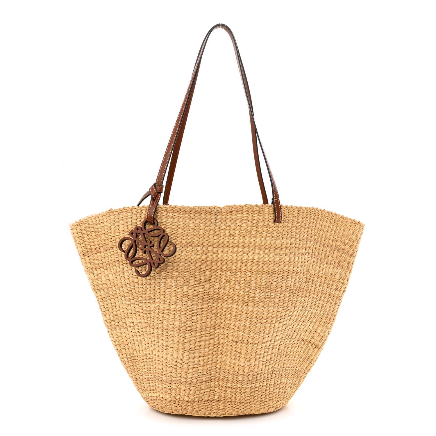 Loewe Raffia Calfskin Shell Basket Tote Natural Beige 1 of 10