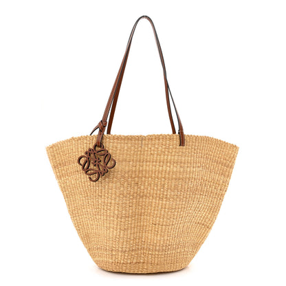 Loewe Raffia Calfskin Shell Basket Tote Natural Beige 1 of 10