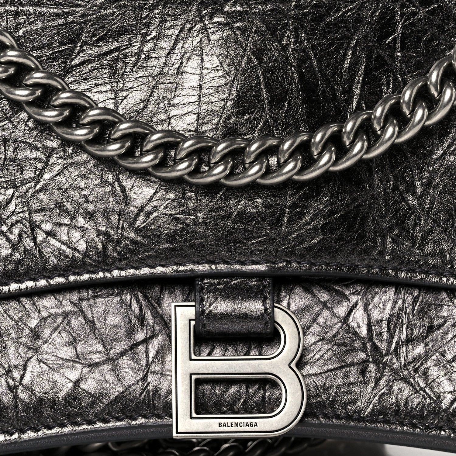 Balenciaga Metallic Crushed Calfskin Quilted Small Crush Chain Bag Steel Grey 8 of 10