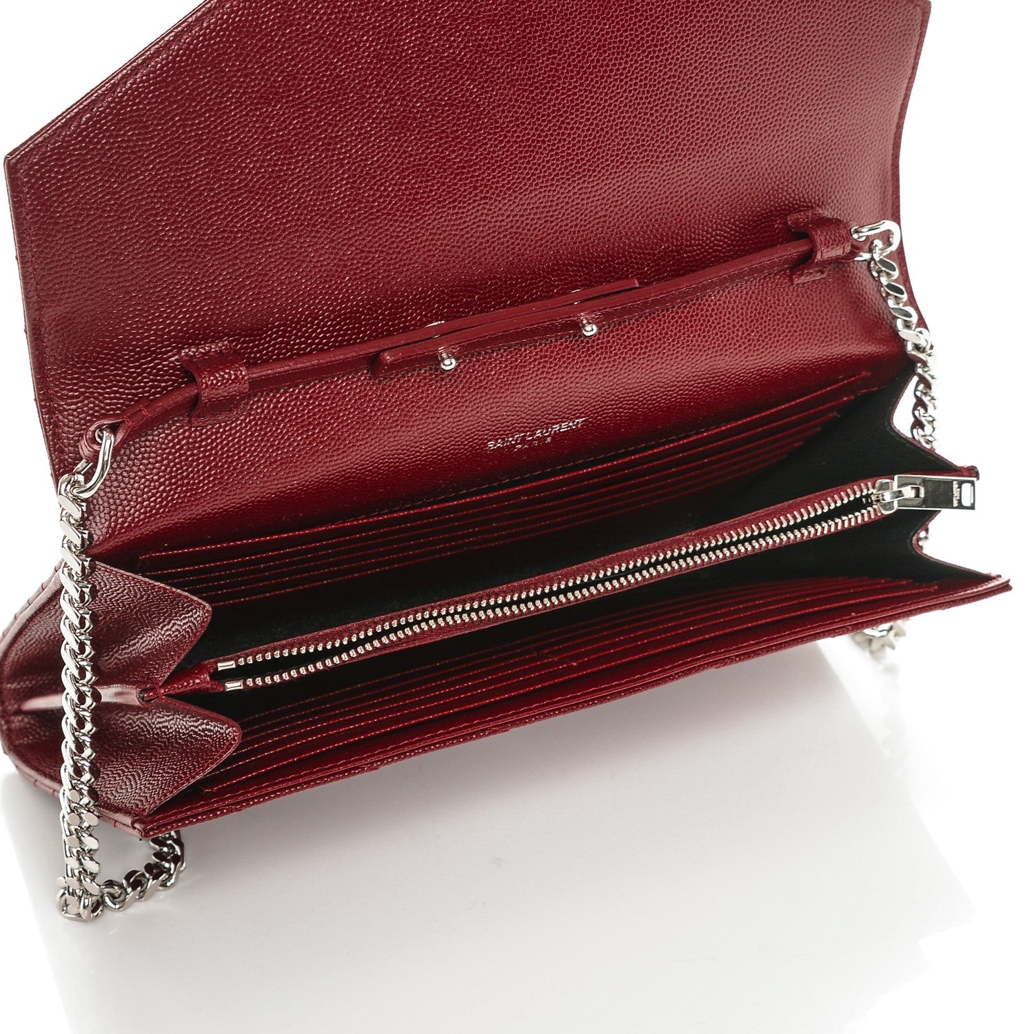 Saint Laurent Grain De Poudre Matelasse Chevron Monogram Chain Wallet Palissandre 6 of 6