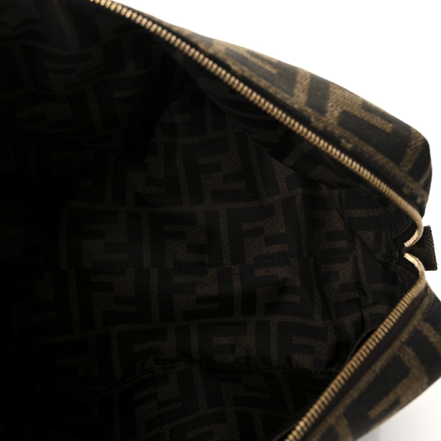 Fendi Fabric Jacquard FF 1974 Medium Trapezoid Beauty Pouch Tobacco Moro Black 5 of 7