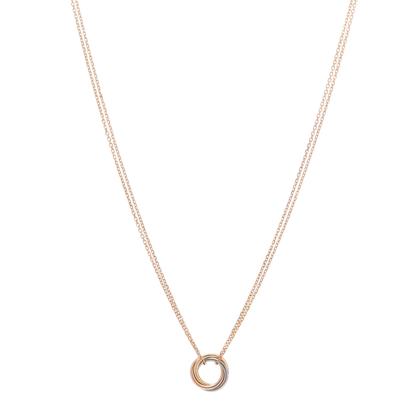 18K Pink Yellow White Gold Trinity Double Chain Pendant Necklace