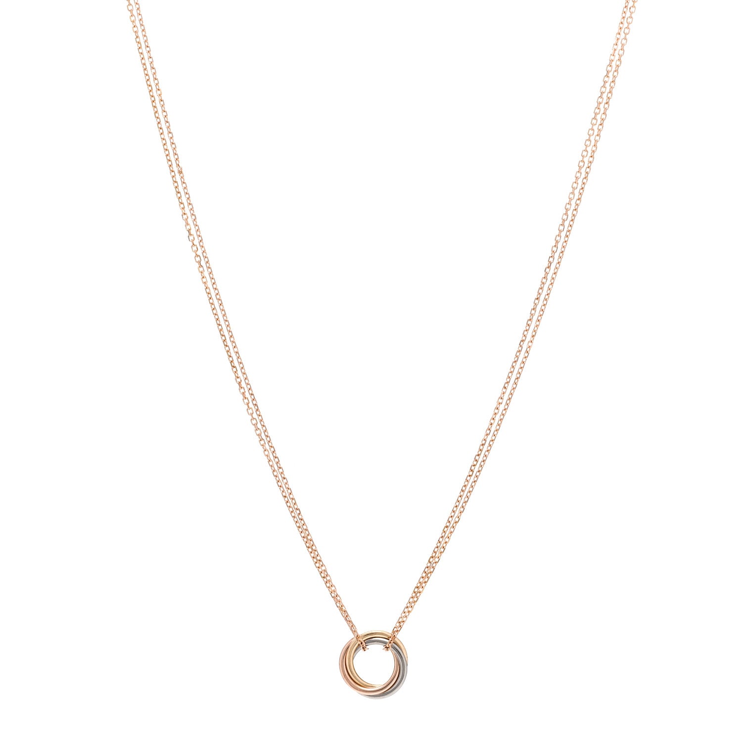 Cartier 18K Pink Yellow White Gold Trinity Double Chain Pendant Necklace 1 of 5