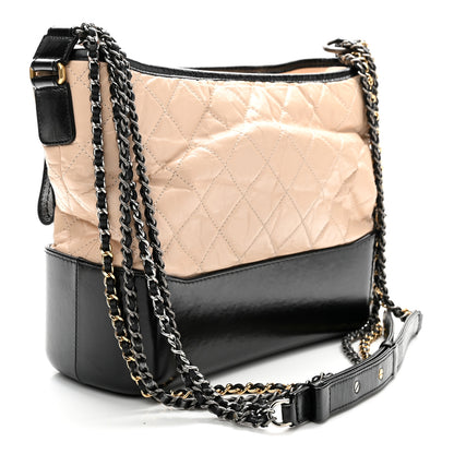 Chanel Aged Calfskin Quilted Medium Gabrielle Hobo Beige Black 3 of 10